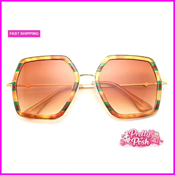 Large Hexagon Geometric Sunglasses, Plastic Metal Frame, UV400 Protection main image 7
